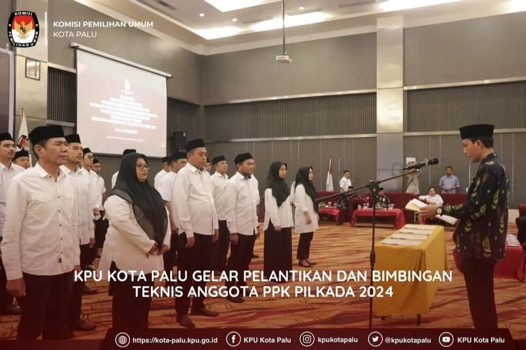 KPU Kota Palu Glear Pelantikan dan Bimbingan Teknis Anggota PPK Pilkada 2024