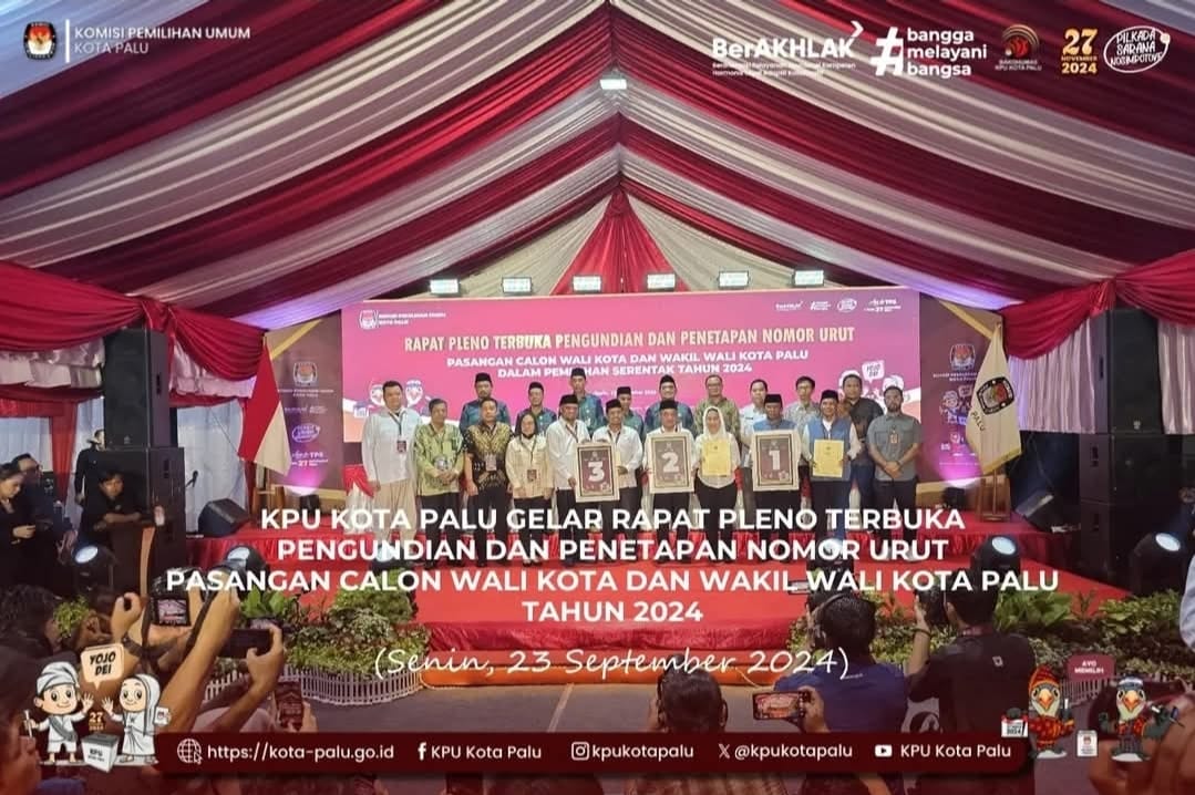 Pengundian Nomor Urut Pasangan Calon Wali Kota dan Wakil Wali Kota Palu Tahun 2024